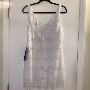 Bebe white gold beaded fringe dress